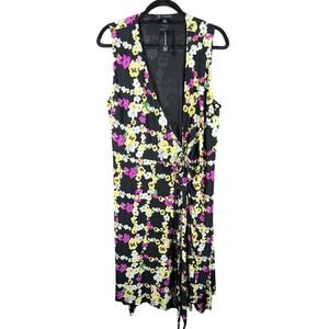 INC International Concepts Dress Womens Large Floral Maxi Ditsy Grid Wrap Tie